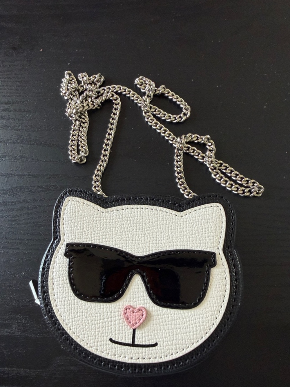 Karl Lagerfeld Cat Face mini coin Crossbody in White, Black & Pink